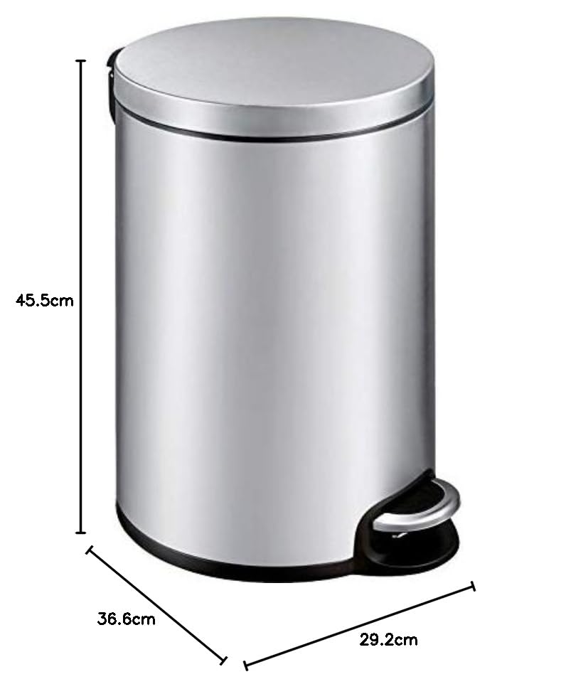 PROREGAL Treteimer mit stilvollem Pedal, leise schließendem Deckel & Kunststoffinneneimer | 20 Liter, HxBxT 45,5x29,2x36,6cm | Matt Edelstahl