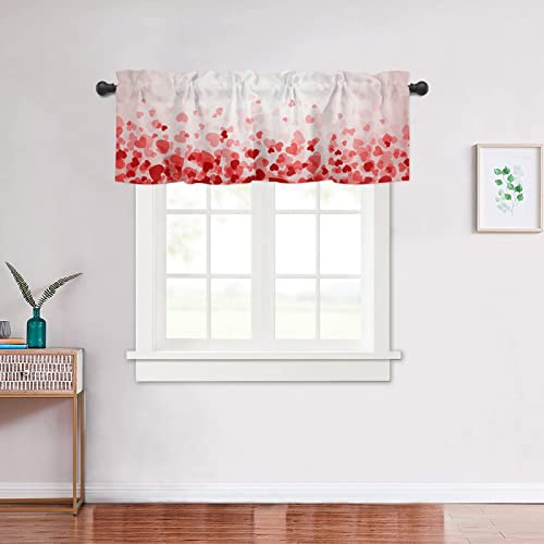 Shaptoy Valentines Day Curtains Kitchen Window Valance Pink Love Heart Rod Pocket Valances Windows Treatments 1 Panel Short Curtain 54X18 Inch For Bedroom Bathroom Living Room Decor #TOP2