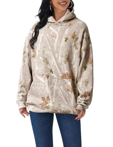 Image of Dsewpaur Camo Hoodie For Women Oversized Long Sleeve Drop Shoulder Fleece Hooded Sweatshirt Pullover With Pocket Outfits