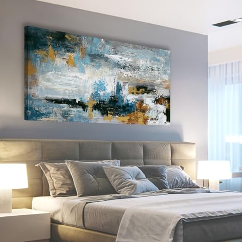 Tableau abstrait moderne bleu haut de gamme grand format sur toile