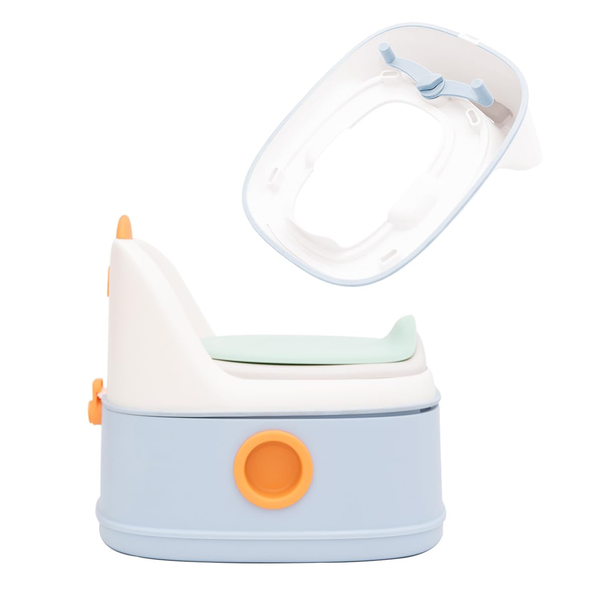 Olmitos - Orinal 3 en 1 infantil DINO de aprendizaje – 3 funciones Orinal, Reductor WC y Taburete - Vaso Extraíble, Antideslizante, Protección Contra Salpicaduras y Diseño Divertido – Versátil (Azul)