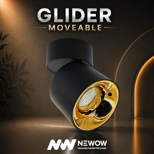 Image of NW 7W Glider SF Moveable Black With Gold Aluminium 360 Degree Adjustable Cylindrical Shape LED Surface Light | COB Light | Wall Light | Down Light | Spot Light | Light Color- Natural White (Pack of 1)