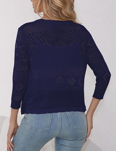 Image of REDHOTYPE Women's 3 /4 Sleeve Cardigan Open Front Cropped Shrugs Summer Hollowed Lightweight Cardigans Sweater (S-XL)