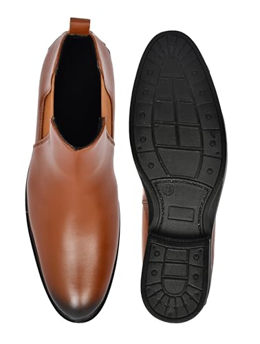 Image of Synthetic Leather Slip-On Chelsea Boots with Side Zipper | Lightweight, Comfortable, Formal and Casual Shoes for Office & Party