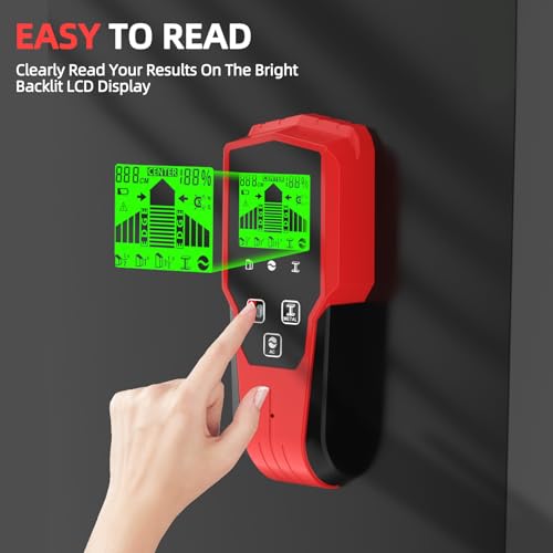 Stud Finder Wall Scanner,6 in 1 Upgraded Smart Stud Locator Tool with Magnetic Sensor and LCD Display and Audio Alarm for The Center and Edge of Wood, AC Wire,Metal,Joists,Pipes. Gifts for Men(red)