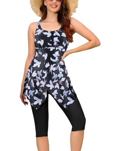 Ecupper Damen Tankini Set Badekleid Blumen...