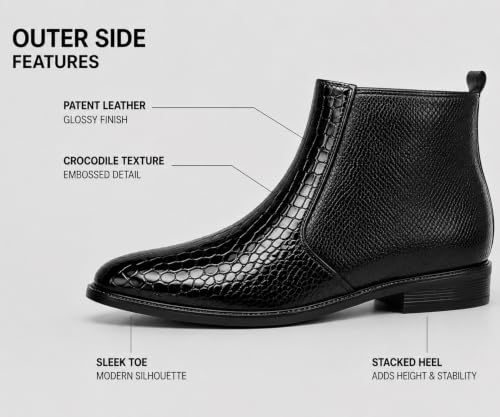 Image of Kraasa Orion-X Men's Vegan Leather Chelsea Boots - Classic Almond Toe Ankle Boots with Textured Finish | Formal & Smart Casual Boots