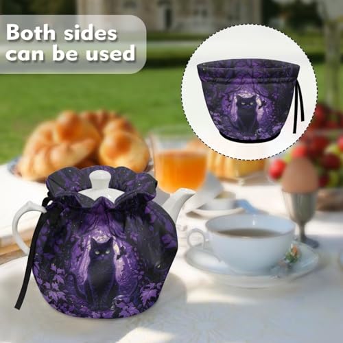 Image of Halloween Tea Cozy Cover Insulated Dust Cover for Teapot Black Cat Tea Pot Covers for Keeping Warm Kettle Protector Washable Portable Kitchen Decoration