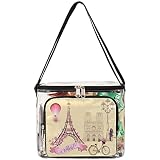bisibuy Paris Eiffel Tower Pink Painting Clear Lunch Bag Stadium Approved PVC Plastic See Through Lu
