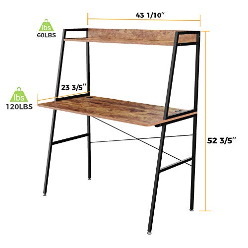 DESIGNA Computer Desk with Shelves, 43 inch Gaming Desk with Top Shelf, Home Office Desk with Bookshelf Space Saving Design, Archaize Brown