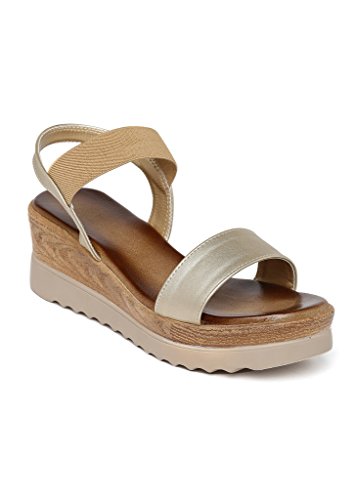 Bruno Manetti Women Golden Faux Leather Wedges (B084CLGY3Q) Amazon Price History, Amazon Price Tracker