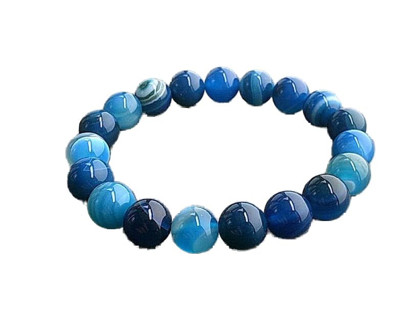 Bracelet agate bleue 10mm un cadeau de protection unique pour homme et femme