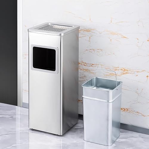 Outdoor Ashtray & Smoke Extinguisher Trash Can, Detachable Grid Tray with Built-in Waste Bin for Patio, Office, Hotel & Shopping Center - Green, 9.8x9.8x24.0in