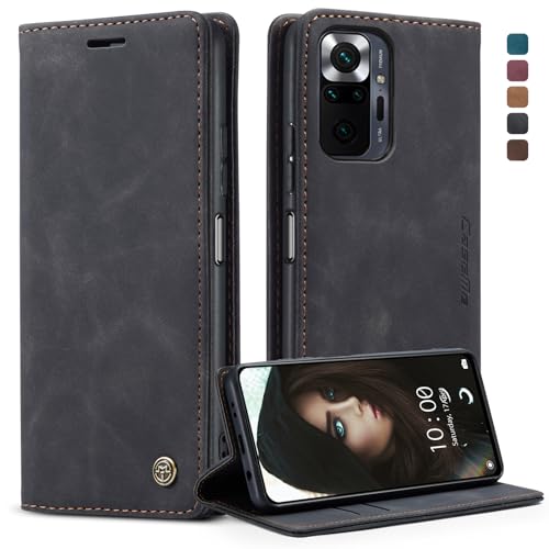 Handyhülle für Xiaomi Redmi Note 10 Pro Hülle Klapphülle Premium Lederhülle Klappbar Flip Case Tasche Magnet Kartenfach Standfunktion Klapphülle Schutzhülle für Redmi Note 10 Pro Max Schwarz
