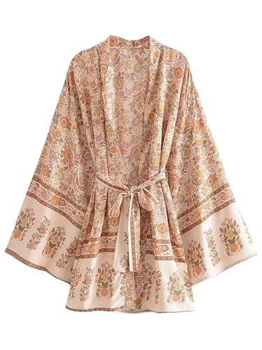 Kimono imprimé floral multicolore femme aux manches chauve-souris
