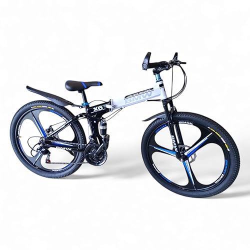 Image of BMV X6 Foldable Cruiser Bicycle | 26-Inch Bike with 21-Speed Gears, Dual Disc Brakes, Hydraulic Suspension & Carbon Steel Frame | Perfect for City & Off-Road Adventures (Black 3 s)
