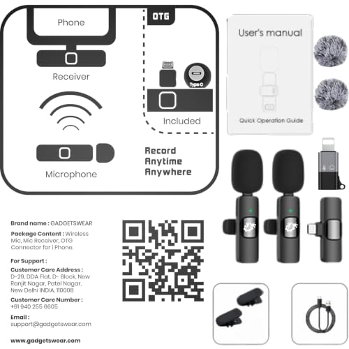 Image of GADGETSWEAR AI K9 Dual Wireless Lavalier Microphone with Furry Windshield, Collar Mic for Android, iPhone & USB Devices, Noise Cancelling Mic for Vlogging, YouTube, Reels, Interviews & Video Recording