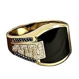 Hip Hop Ring for Men Fashion Cuban Link Chain Ring Retro 18K Gold Plated with Black Agate Classic Color-Preserving Luxury Fashion Diamond Ring gentleman sise 6-13 (7)