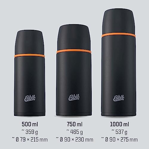 Esbit Edelstahl Isolierflasche Classic 1000 ml in Schwarz - für warme und kalte Getränke - Edelstahl Thermoflasche mit 2 Bechern