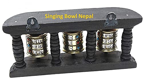 Tibetan Om Mani Padme Hum Hand Held Wall Hanging Prayer Wheel - Brass And Wood Hand Crafted In Nepal #TOP1