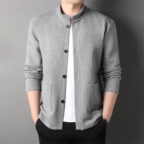 Men's Solid Color Hoodless Cardigan with Single-Breasted Button and Half-High Collar Regular Fit Straight3