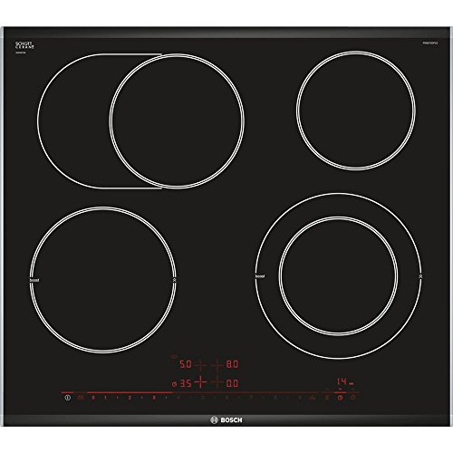Bosch 8 Series pkn675dp1d Integrated Ceramic Black, Stainless Steel Hob – Plate (Built-in, Ceramic, Glass and Ceramic, Black, Stainless Steel, Touch, Top Front)