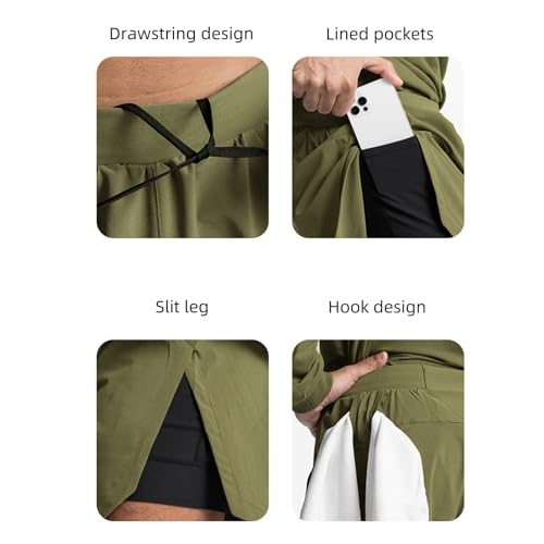 2 en 1 Pantalón Corto Deportivo Hombre, transpirables Secado Rápido Shorts de Entrenamiento con Bols