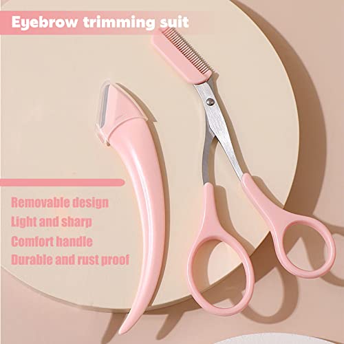 2Pcs Eyebrow Scissors with Comb,Professional Precision Eyebrow Trimmer Set,Eyebrow Razor,Non Slip Eyebrow Trimming Scissors Small Eyebrow Grooming Kit Hair Removal Beauty Tool for Women Men(Pink) - Image 4