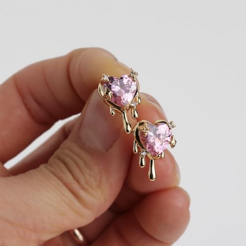 Jean Beau Jeanbeau Pink Crystal Heart Gold Valentine Stud Earrings For Women Teen, Small Cute Rhinestone Cubic Zirconia Love Heart Earing Wedding Prom Holiday Jewelry Gift thumb #6