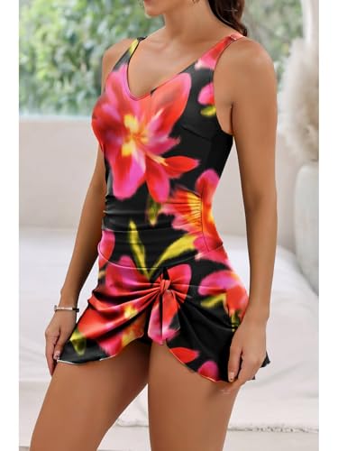 Image of Aidonger One Piece Swim Dress Swimsuits for Women Tummy Control Swimdress Skirt Bathing Suit
