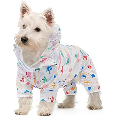 OUOBOB Dog Raincoat, Lightweight Waterproof Puppy Jacket with Hood, Dog Rain Jacket Breathable Dog Rain Poncho Pet Rain Coat Vest Buttons Closure for Small Dogs Puppy Colorful Umbrella Pattern Cover