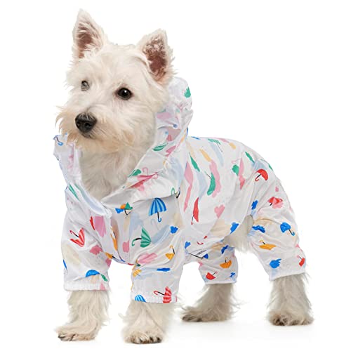 OUOBOB Dog Raincoat, Lightweight Waterproof Puppy Jacket with Hood, Dog Rain Jacket Breathable Dog Rain Poncho Pet Rain Coat Vest Buttons Closure for Small Dogs Puppy Colorful Umbrella Pattern