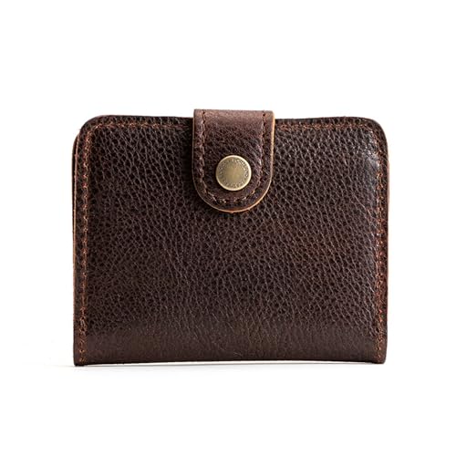 Image of Portland Leather Goods Women's Mini Bifold Wallet - Slim, Palm-Sized Design with Secure Snap Closure, 2 Card Slots, 2 Cash Slots & Zippered Coin Pocket - Coldbrew
