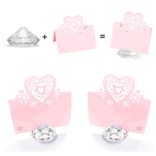 Supporto per Numeri da Tavolo, 10 Pcs Segnaposto Diamante Matrimonio, 10 Pcs Segna Posto per Matrimonio Cuore, Porta Carte Matrimonio, per Matrimonio Comunione Battesimi Decorazione Carta Tavola