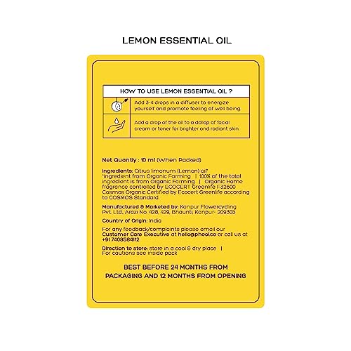 Image of PHOOL LUXURY INCENSE Lemon Oil For Homefragrance - Essential Oil For Skin Pigmentation, Face, Hair And Aromatherapy - User Guide And Dropper Inside