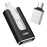 USB Stick für iPhone 256GB, [MFi-zertifizierter] 4-in-1 USB Stick Lightnning, Stick für iPhone Kompatibel mit iOS/Android/PC, USB 3.0 【ohne App】zur Sicherung von Fotos und Videos, Schwarz
