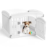 Dog Playpen 4-Panel 24 Inch Safe Secure Indoor Outdoor Pet Fence, Folding Portable 35 x 35 x 24IN, Ideal for Small to Medium Dogs Easy to Clean (White)