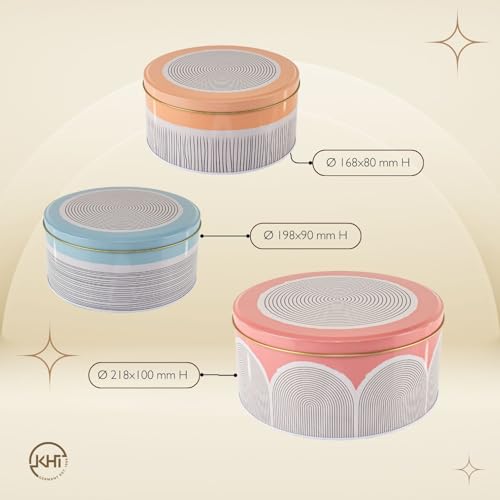 KHI GERMANY EST. 1998 Design Blechdosen 3er Set für Gebäck Aufbewahrung Boho-Style Kecksdose Gebäckdose Kosmetik Hygie (Boho)