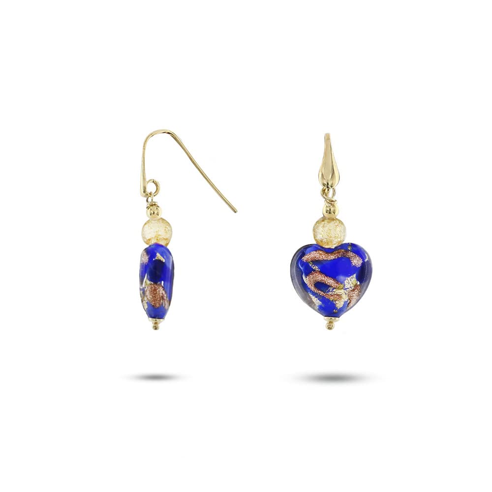 Venetiaurum - Orecchini con Pendenti a Cuore Blu in Vetro originale di Murano e Argento 925 - Gioiello made in Italy certificato