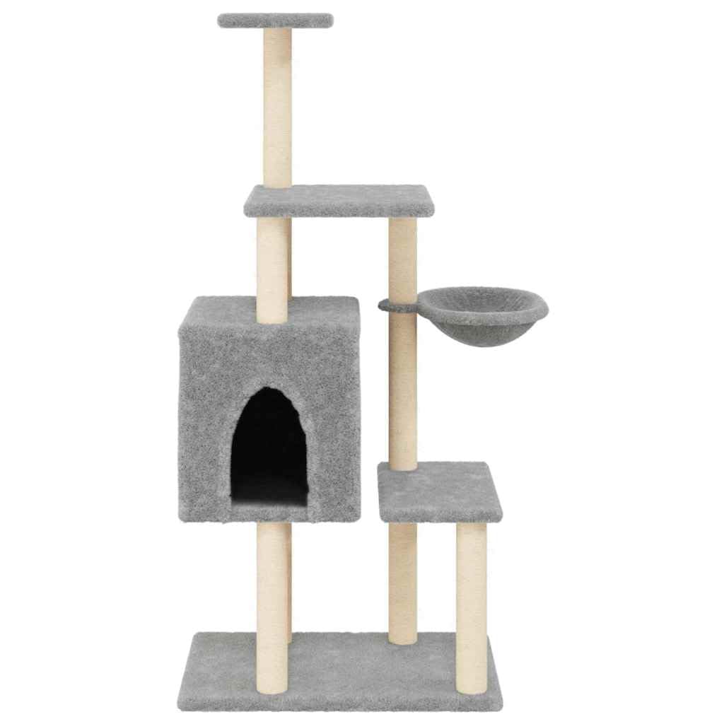 Árbol rascador de 131 cm con troncos de sisal, color gris claro | Torre de escalada estable para el salón con cueva de peluche, hueco para tumbarse y funda de felpa para gatos para relajarse.