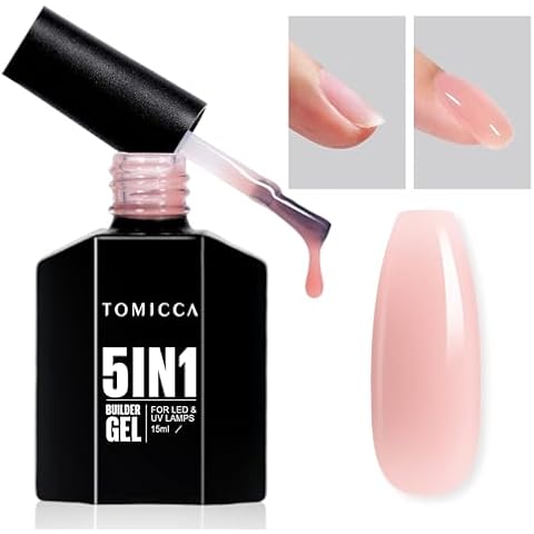 TOMICCA Pink Builder Gel for Nails, 5 In 1 Jelly Gel Polish Nail Strengthener, Hard Gel Nail Extension, Soak Off UV Nail Builder Gel for Base Coat Needed Cover