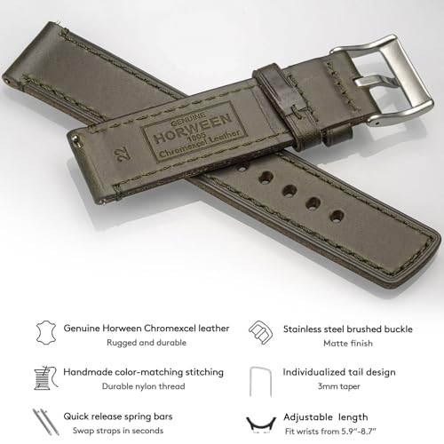 Image of hemsut h Leather Watch Bands for Men, Horween Quick Release Leather Watch Strap Vintage Watch Replacement Wrap of 18mm, 20mm, 22mm