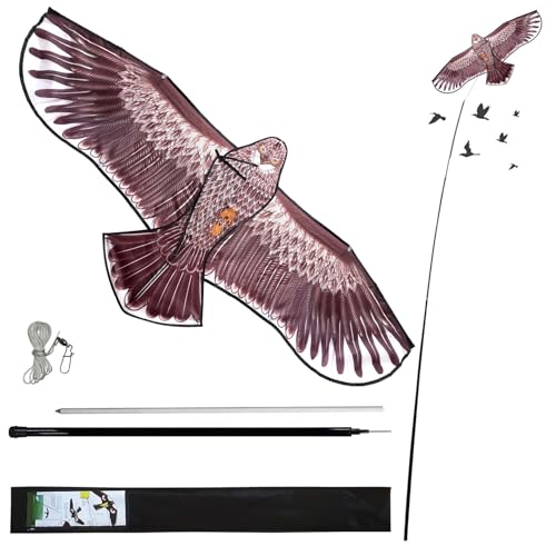 Laptony Bird Control Telescopic Bird Scarer Kite with 4m Extendable Pole Bird Repeller Kite for Garden Backyard Lawn Farm and Field (Red)