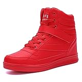 UBFEN Womens High Top Ankle Support Sneakers Vibrant Red Wedge Heel Retro 80s Tennis Shoes for Girls Cosplay Removable Insole Backpacking Boots Size 10