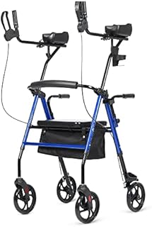 ELENKER Upright Walker, Stand Up Rollator Walker with Padded Seat and Backrest, Lightweight, Compact Folding, Fully Adjustment Frame for Seniors, Blue