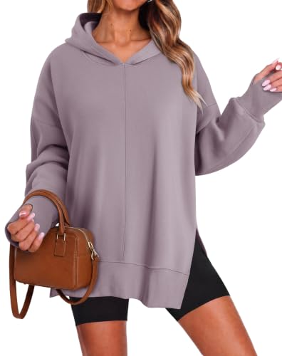BETTE BOUTIK Womens Oversized Fleece Hoodie Thumb Hole Pullover Sweatshirt | Drop Shoulder,Side Slit,Cozy Hood,Ribbed Cuffs With Thumb Hole, Fleece Casual Loose for Fall Winter Spring XS-3XL — view 2