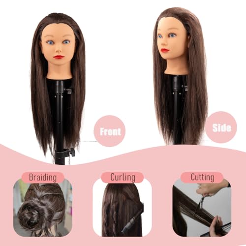 Mannequin Head Human Hair Female 80% Human Hair Mannequin Head Hair Styling Cosmetology Manikin Head Doll Head for Hairdresser with Clamp Holder and Tools