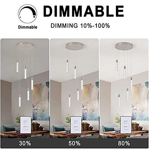 Image of 5-Light Modern Integrated Crystal Pendant Light for Kitchen Island