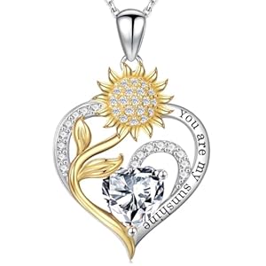 Iefil Sunflower Gifts for Women – Sunflower Necklace Heart Pendant Birthstone Necklace for Women Anniversary Birthday Gifts for Wife You Are My Sunshine 925 Sterling Silver Jewelry for Wife Mom