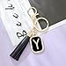 OKAICEN Fashion Cubic Zirconia Crystal Alphabet Initial Letter Keychain Black Tassel Pendant Key Ring for Purse Handbags Women Girl ('Y')